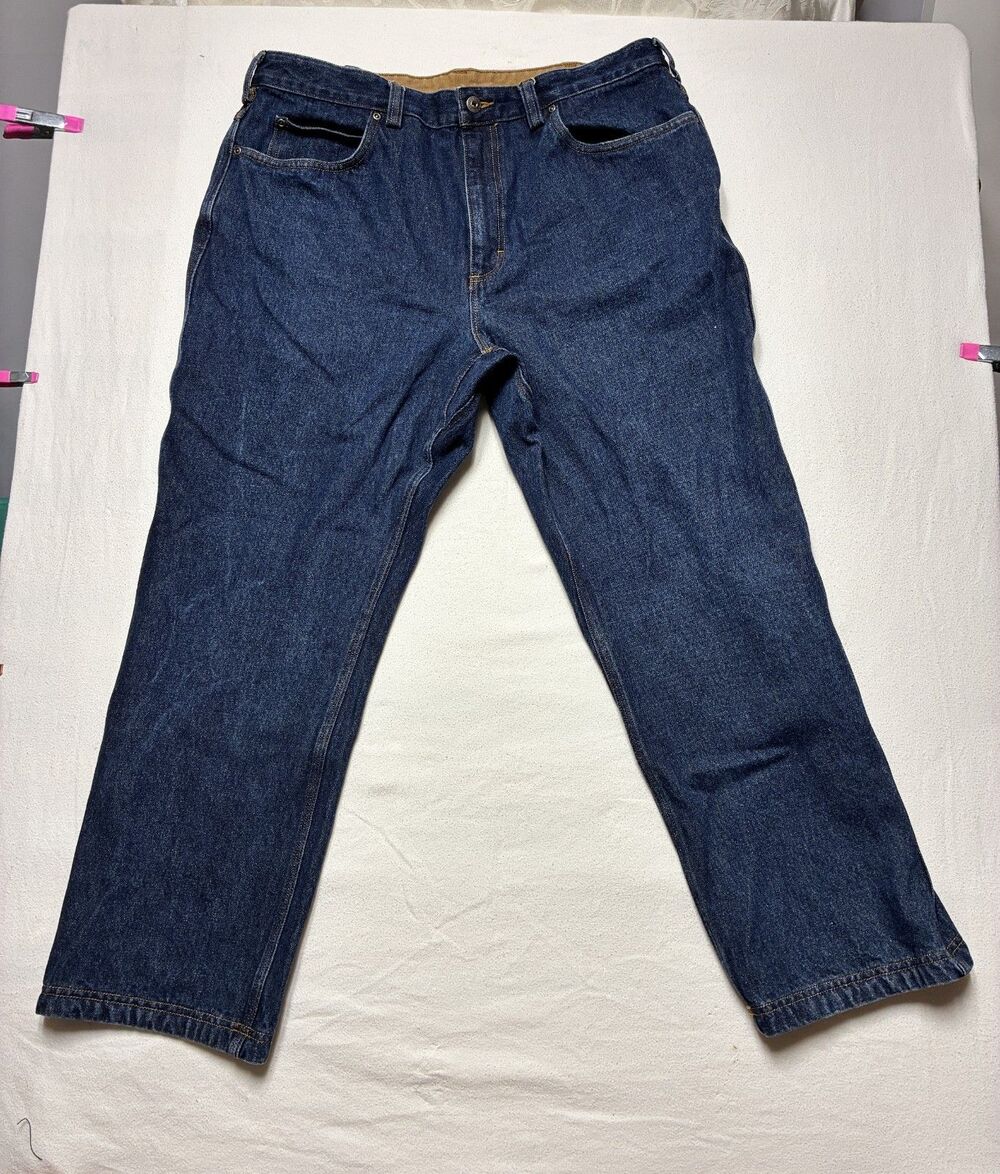 Duluth Trading Jeans Men's 38x28 Blue Straight Dark Wash Denim Workwear Sku2